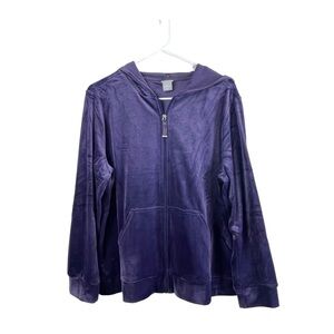 Chico’s Womens Long Sleeve Zip-up Velour Hoodie Sweatshirts size 2